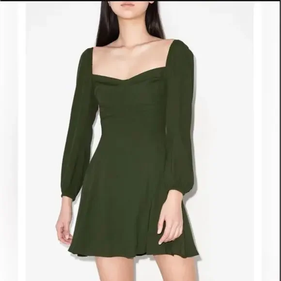 Reformation Mochi Mini Dress Olive Green Dark Khaki Size 12 - Picture 8 of 8
